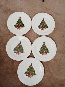 Vtg Sea Gull Fine China Jian Shang Christmas Tree Plates Set Of 5 - Picture 1 of 11
