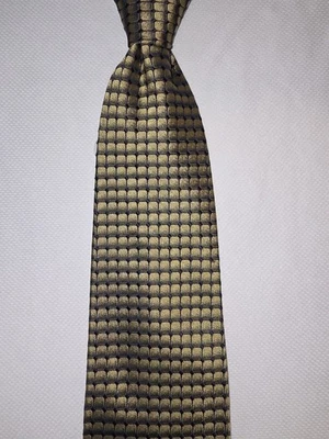 Corbata Bergamo New York dorada y negra geométrica hecha a mano pura seda nueva con etiquetas Foto 1 de 4