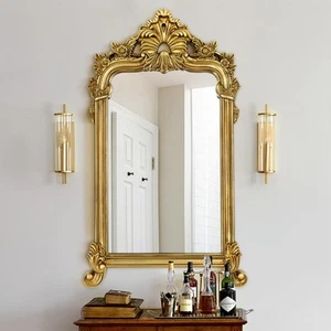 Gold Arched Mirror, Vintage Antique Baroque Mirror with Gold Arch Frame, Orna... - Picture 1 of 8