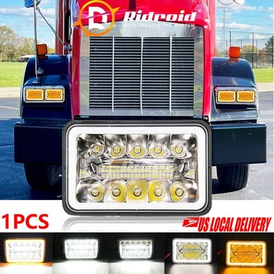 For Kenworth T800 1987-2023 W900 1981-2023 1pcs 4x6inch Rectangle Led Headlights - Image 1 of 4