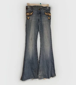 Parasuco Jeans RARE Leather Embroidered Tribal Vintage Y2K Flare Jeans Size 26 - Picture 1 of 10