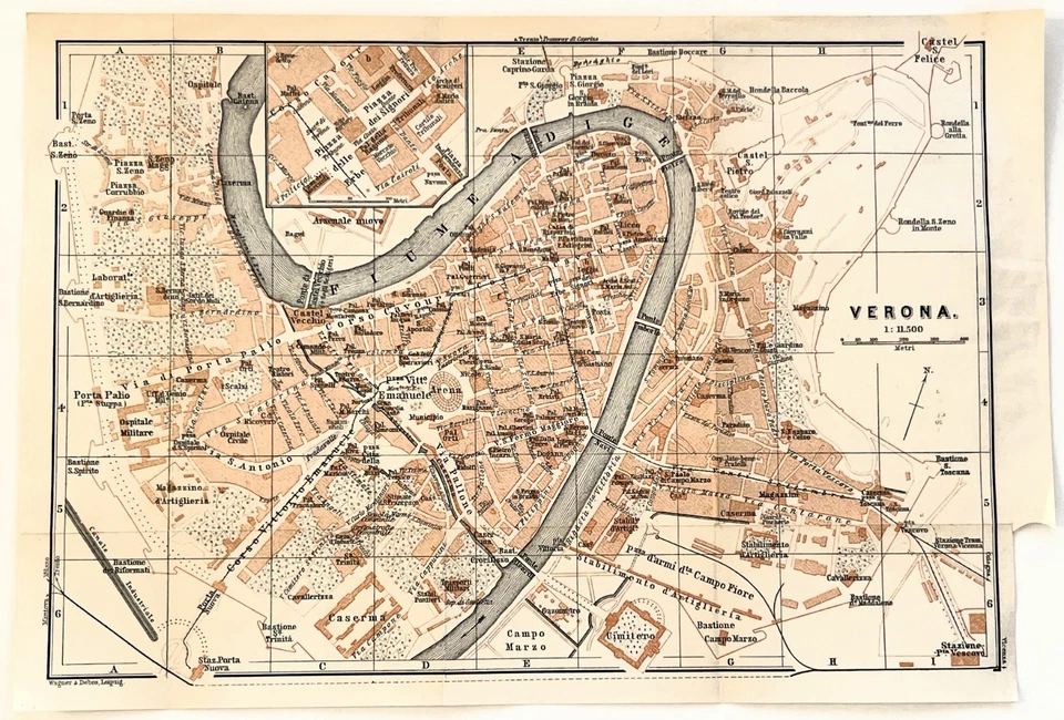 Mapa antiguo de la ciudad de VERONA, ITALIA - años 20 Foto 1 de 1