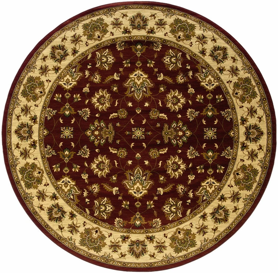 Tapete de área 8'x8' redondo esfinge borda flores vermelhas pergaminhos 623V3 - Aprx 8' x 8' - Imagem 1 de 1