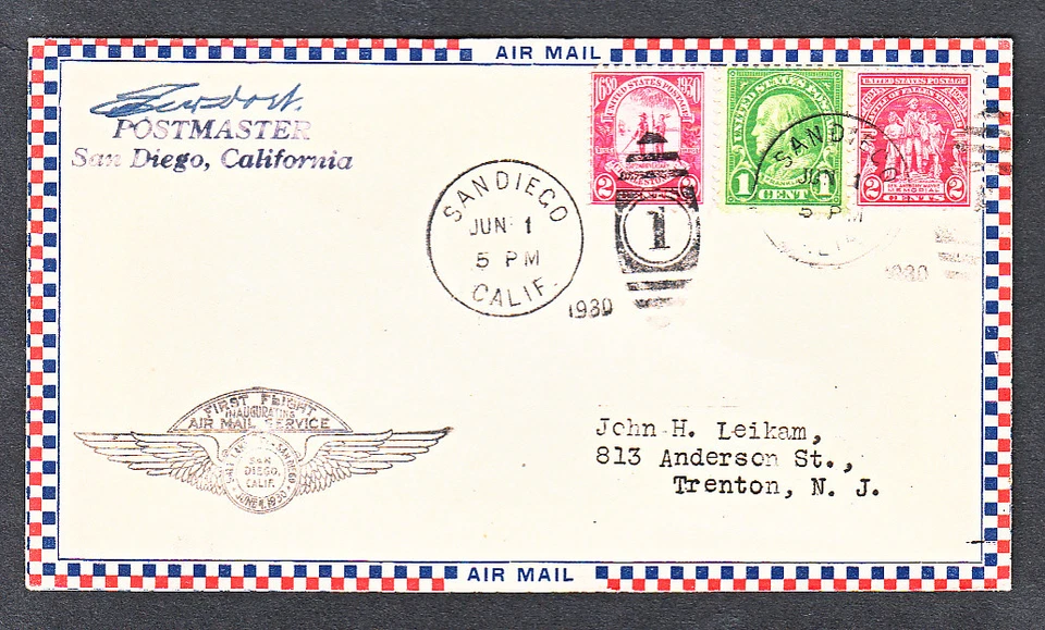 FIRST FLIGHT COVER US #658/680/683 SAN DIEGO VIA SALT LAKE CITY TO TRENTON NJ - Image 1 of 2
