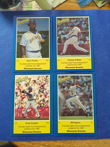 (4 Cards) 1990 Milwaukee Brewers Marinette Police- Parker, O'Brien,Vaughn,Spiers