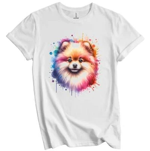 Pomeranian Rainbow Watercolor Portrait Dog Lover T-Shirt - Pomeranian Gift - Picture 1 of 3