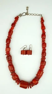 Red Coral Necklace and Matching Earrings Chunky Big Vintage Pair of Set Jewelry - Picture 1 of 3