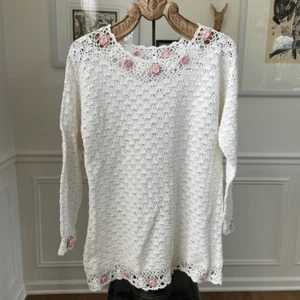 Vintage 80s Denim Republic Grannycore Cottagecore Pastel Floral Sweater S - Picture 1 of 9