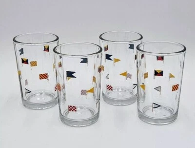 Pottery Barn Colorido Bandera Náutica Juego de 4 Vasos de Jugo, Costero/Barco NUEVO Foto 1 de 4