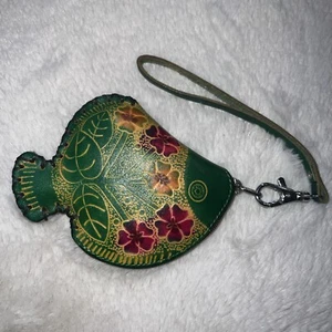 Handgefertigte geprägte Echtleder grüne Fisch Geldbörse/Handgelenktasche/Geldbörse - Bild 1 von 12