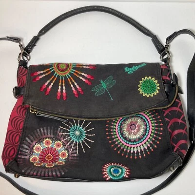 Bolso Bandolera Desigual BOHO Floral Bordado Lona Imitación Cuero Mediano Y2K Foto 1 de 4
