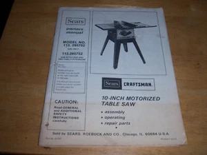 Craftsman 10" Tischkreissäge Bedienungsanleitung. Modell# 113.295702 - Bild 1 von 2