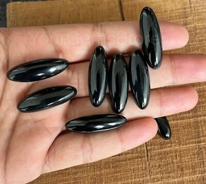 Piedra preciosa ovalada larga de ónix negro natural AAA, cabujón trasero plano de 8x16 mm a 15x30 mm - Imagen 1 de 8