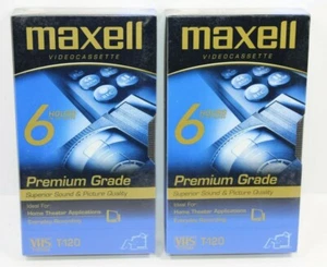 2 cintas VHS de video Maxell nuevas selladas de fábrica 6 horas grado premium T-120 - Imagen 1 de 4
