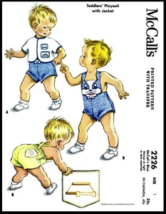 McCall's #2226 BOYS Child Toddler Dog Sunsuit Jacket Sewing Pattern Vintage Copy - Picture 1 of 3