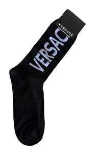 Versace Logo Socks Black/White Size S Made in Italy ICZ0003 NWT $125 - Picture 1 of 7