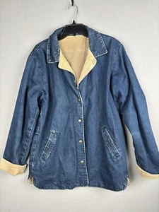 Vintage Talbots Jacket Women's L Reversible Denim Corduroy Bottom Up Chore 3772 - Picture 1 of 19