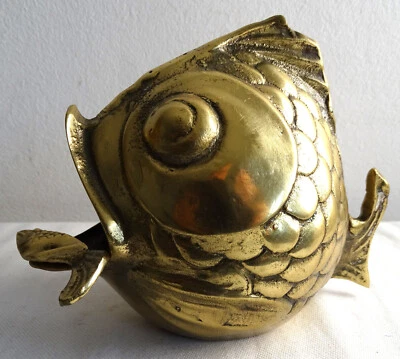 70er Messing Aschenbecher Kugelfisch mit kleiner Fisch 500 gramm - Bild 1 von 4