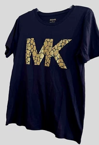 Cute! MICHAEL KORS T-Shirt MSRP $78 Navy Blue/Gold Foil Color LOGO Sz.M  NWT - Picture 1 of 8