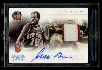 2011 Panini National Treasures Earl Monroe Game Used Prime Patch Auto /25 Knicks - Изображение 1 из 2