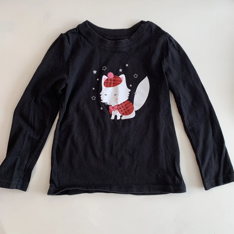 Top Pullover Wonder Niños Niñas Talla 4T Negro Manga Larga Estampado de Zorro Blanco Foto 1 de 1