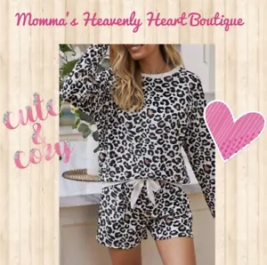 New With Tags (Reg & Plus) Leopard Long Sleeve Shorts Lounge Set/pajamas. - Picture 1 of 4