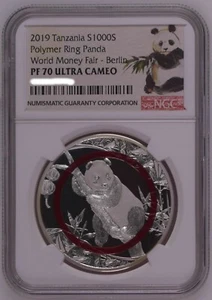 NGC PF70 Tanzania 2019 Polymer Ring Panda Berlin World Money Fair Silver Coin - Picture 1 of 2