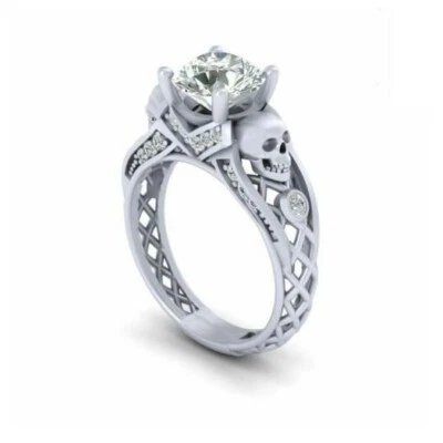 2Ct White Round Cut CZ Gothic Two Skull Engagement Weddin Ring In 925 Silver - Image 1 of 2