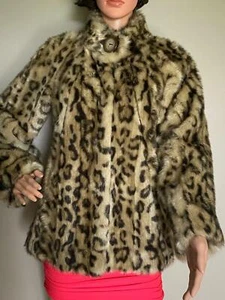 A.B.S. SILVER LABEL LUXURIOUS LEOPARD PRINT FAUX FUR LONG JACKET XS - Picture 1 of 1