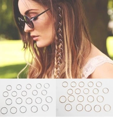 20 argolas de cabelo, anéis de trança, dreads, joias de festival clip-in, boho hip-hop, punk - Imagem 1 de 2