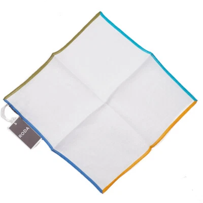 NWT RODA Multicolor Contrast Quadrant Border Print Linen Pocket Square - Image 1 of 3