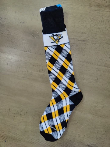 Pittsburgh Penguins NHL Hockey Plaid Argyle Team Dress Crew Socks Large Cover