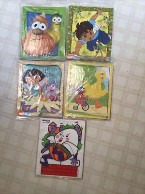 Lote de 5 rompecabezas de bandeja de madera vintage Playskool MB Mattel Hasbro Dora Humpty Dumpy Foto 1 de 3