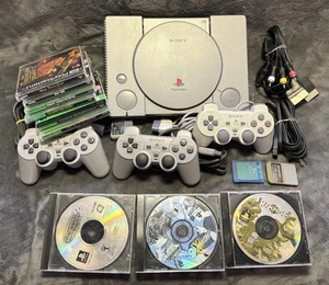 Sony PlayStation 1, PS1 Console, 3 Controllers, Cords, 2 Cards 9 Games SCPH-9001 - Picture 1 of 12