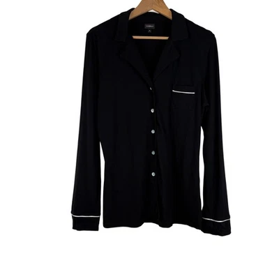 Cosabella Collared Sleep Shirt Pajama Top Womens Size Medium Black White Trim - Image 1 of 4
