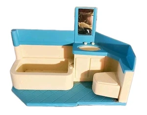 Combo de inodoro lavabo de baño de repuesto vintage Little Tikes techo azul para casa de muñecas - Imagen 1 de 4