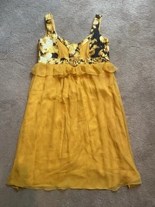 Vintage Carolina Herrera Dress Women 10 Yellow Cotton Silk Mini Babydoll Y2K - Picture 1 of 7