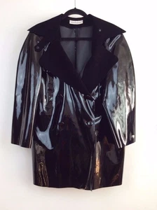 Wanda Nylon schwarz zweireihig beflocktes Revers Mantel Jacke FR34/US4 XS ~neu mit Etikett~ - Bild 1 von 7