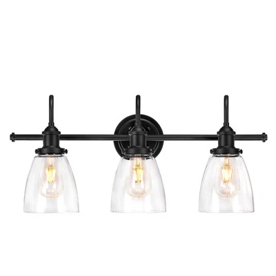 Aplique de pared con pantalla de vidrio cono de 3 luces negro mate Aester Foto 1 de 4