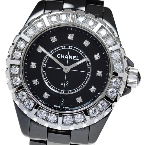 CHANEL J12 H2428 Lunetta diamante ceramica nera quadrante nero quarzo uomo _818528