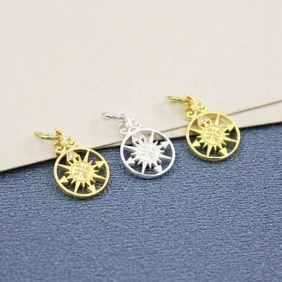 1PC Sterling Silver 18K Gold Plated Vermeil Compass Charm Pendant SSP14 Foto 1 de 4