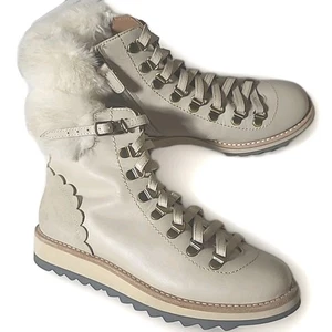 Kate Spade New York Cream Leather Maira Hiking Boots w Faux Fur Gorpcore 6.5 - Picture 1 of 10