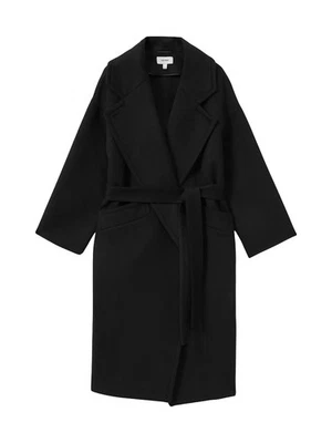 NEW, REISS Bridget Wool-Blend Tie-Waist Coat in Black Size 0 #W144 - Image 1 of 4