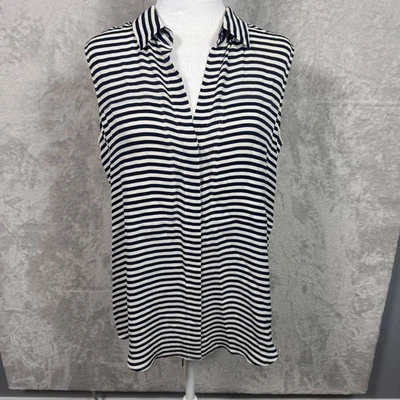 Blusa Theory Mujer Sin Mangas 100% Seda Rayas Azul Blanco Top Cuello Talla L Foto 1 de 4