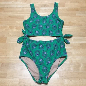 CrewCuts Cutout One Piece Youth Girls size 12 Green Floral Stretch Beach Pool - Picture 1 of 10