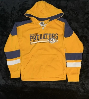 Sudadera con capucha Nashville Predators para hombre pequeña amarilla polar deletreada hockey encaje 226 Foto 1 de 4