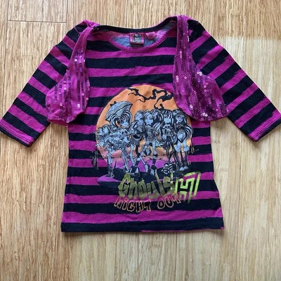 Monster High Sequined Stripe Ghouls Night Out Shirt Girls Size 7/8 - Image 1 of 4