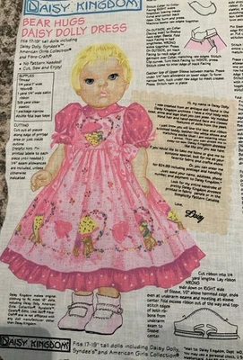 Daisy Kingdom "BEAR HUGS" Doll Dress Panel Fits 17"-19" Doll  Pieces Cut Out - Image 1 of 3