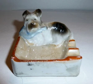 Dog Figurine ASHTRAY Brown & White Scottie Terrier JAPAN 1960s - Picture 1 of 3