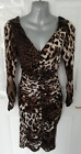 Ingenue Size 12 (40) Two Tone Brown Cream Animal Print Ruched Stretchy Dress